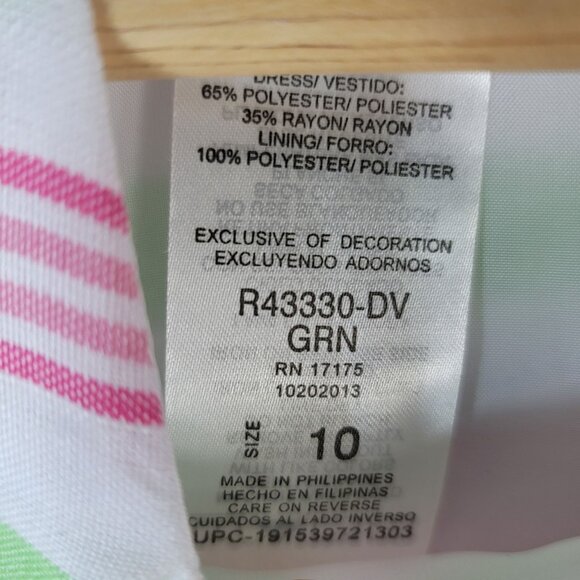 Bonnie Jean Girls Stripe Dress Pink Green SZ 10 Zip Wide Pleat Sleeveless Easter - Picture 8 of 8